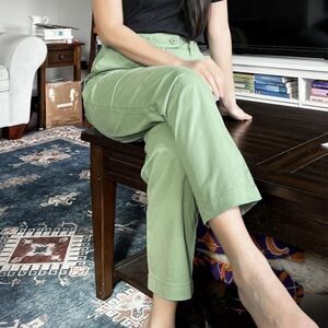 Universal Standard Breezy Weekend Pants 2XS 6/8 Green Twill Slim Straight Casual